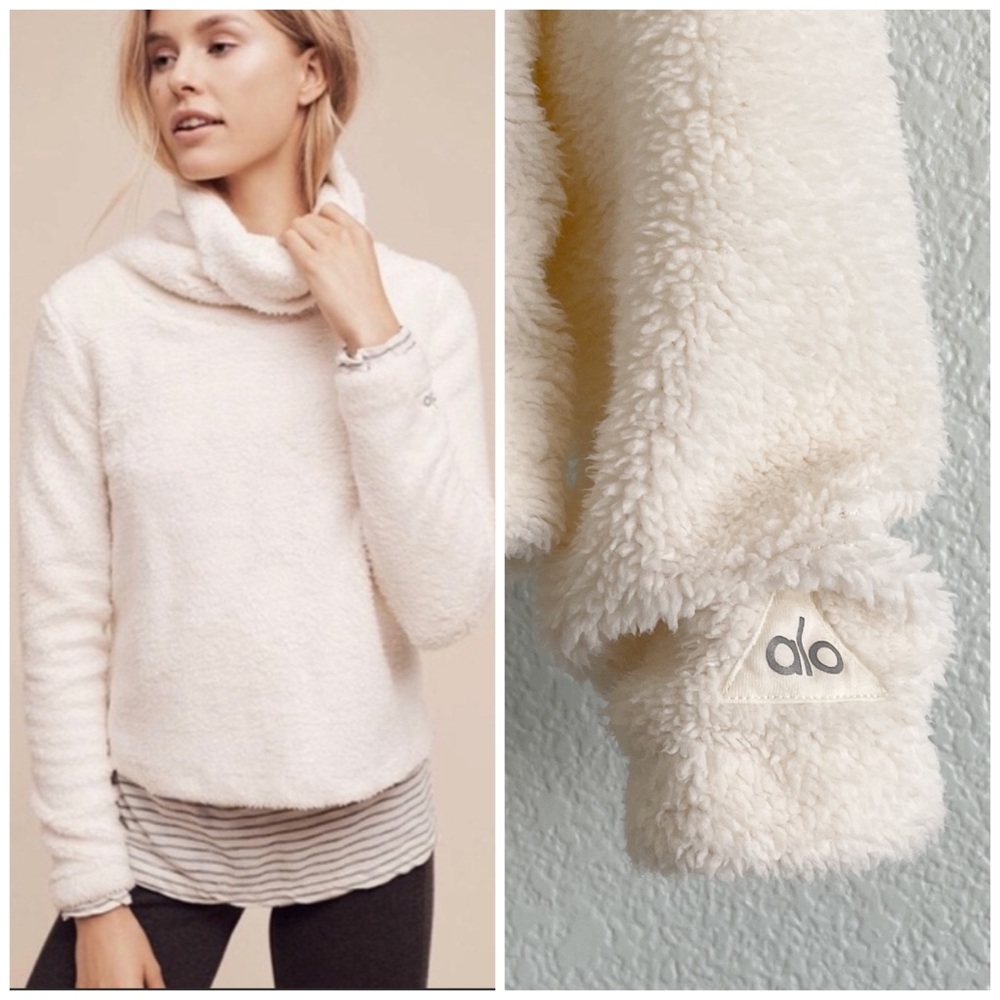 Alo Women's Ivory Sherpa Funnel Neck Sweater